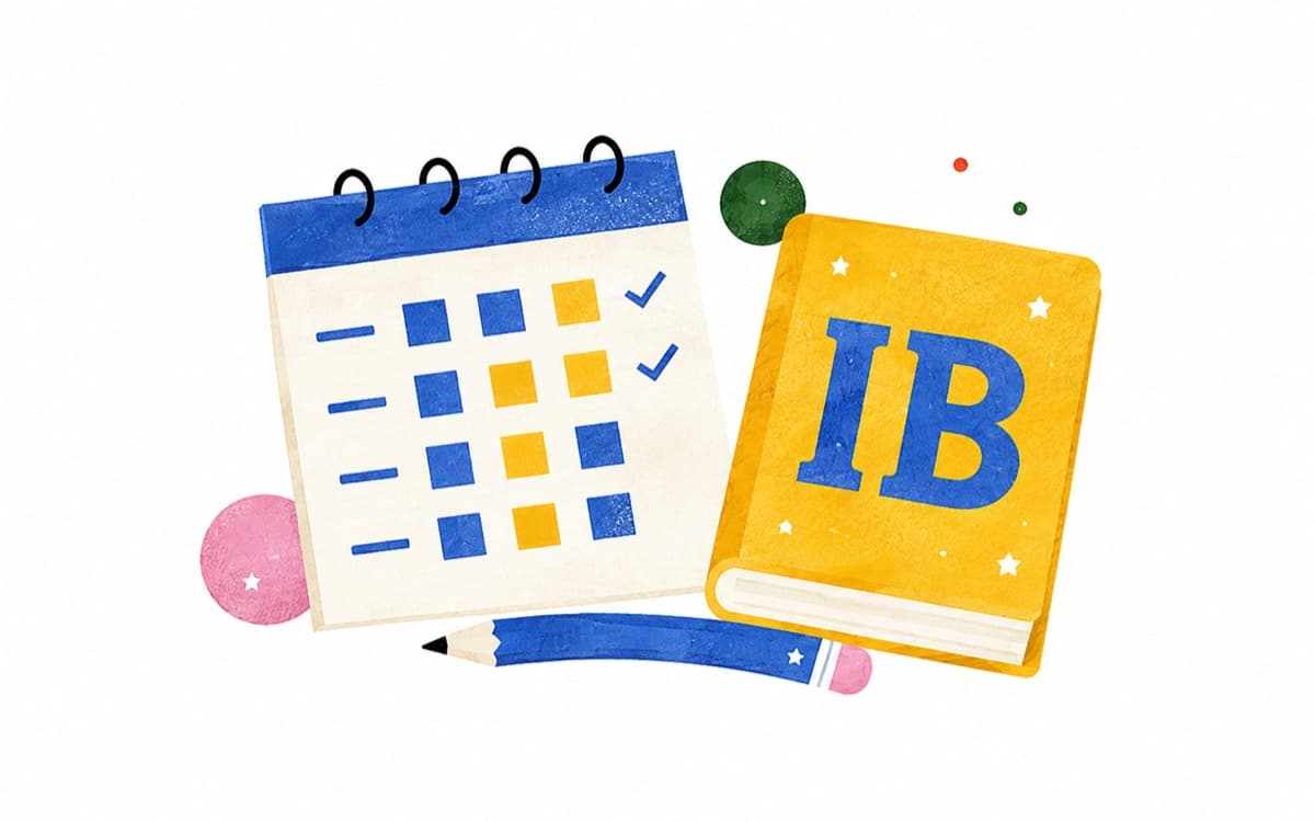 파란 과목 선택표와 노란 IB 책, 연필로 표현한 고교학점제와 IB 교육과정